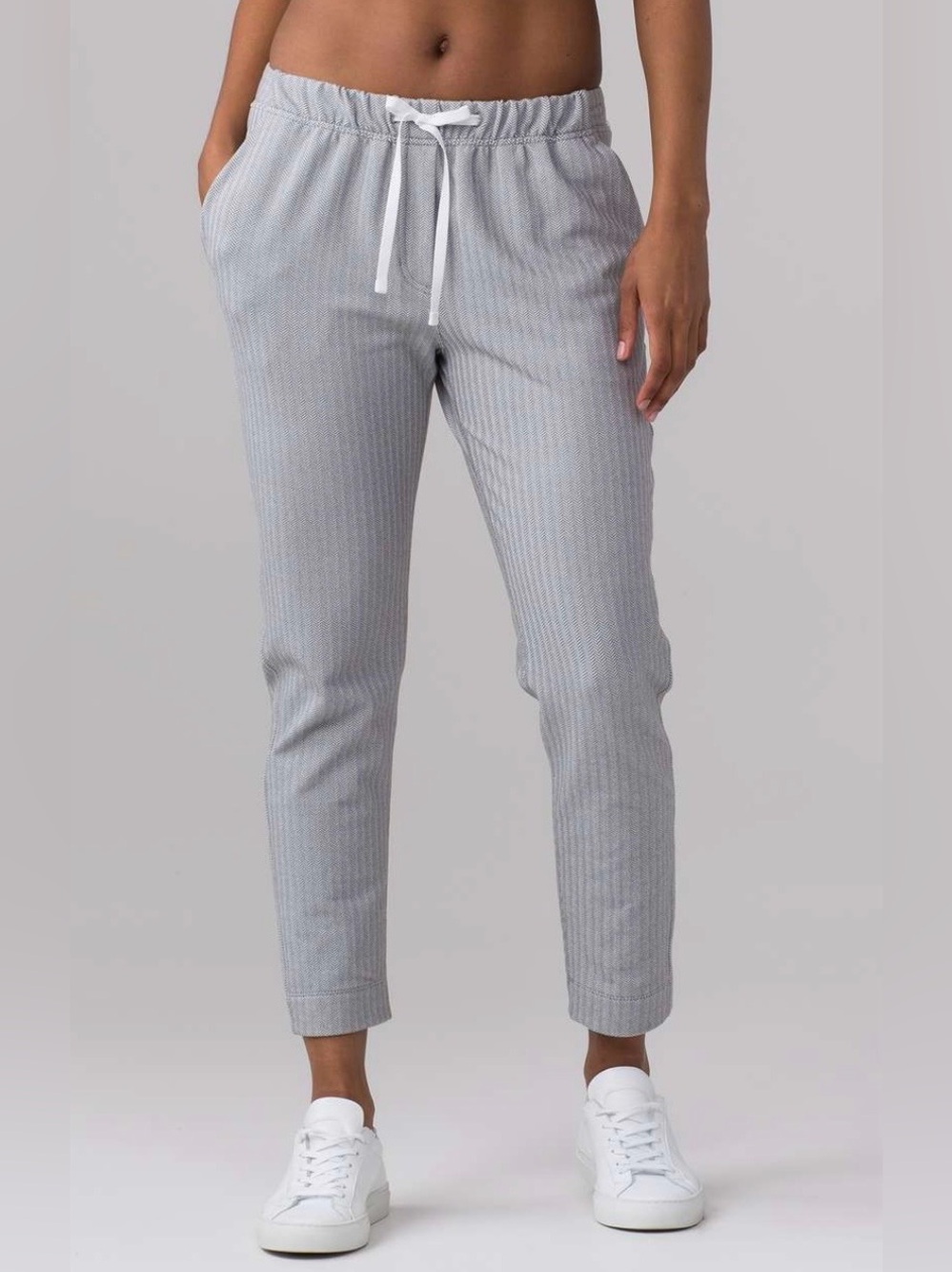 grey herringbone Lululemon Jet Crop Slim pull-on trousers